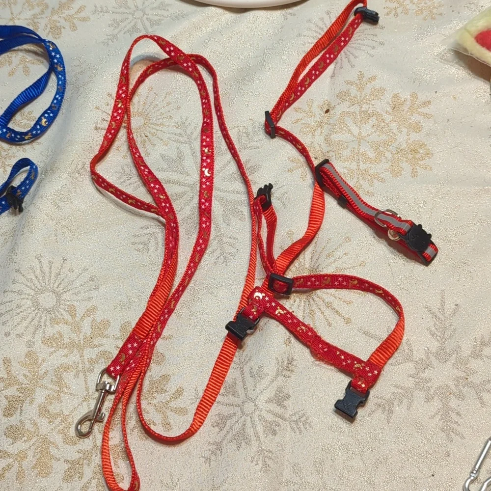 Red moons and stars reflective kitten cat leash harness collar